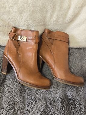 Coach Tan Leather Ankle Booties with Buckle Detail